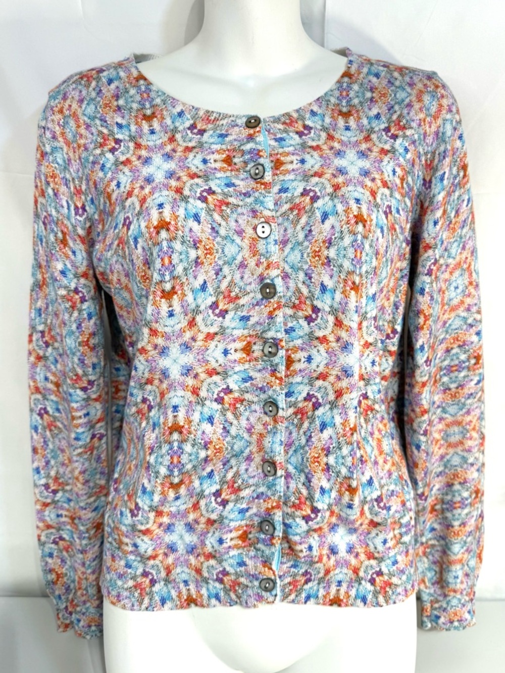 Sundance Boho Kaleidoscope Print Cardigan Top Cotton Button Front Artsy Small